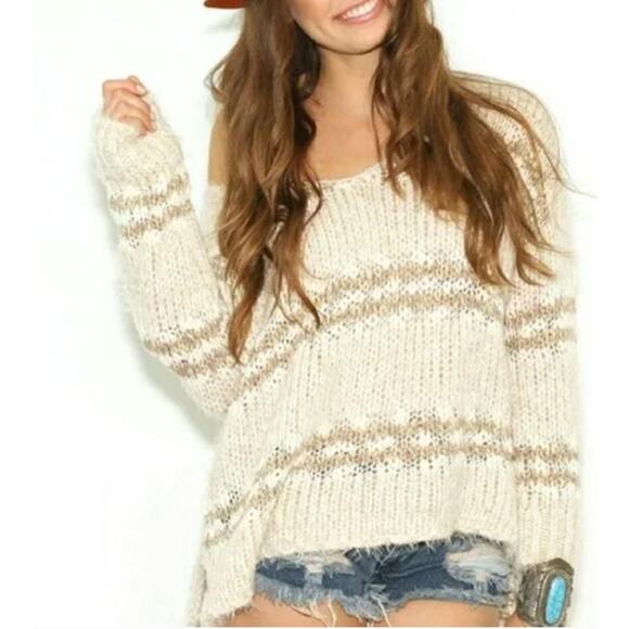Free people Cream eyelash Knit V Neck Sweater - Picture 1 of 5